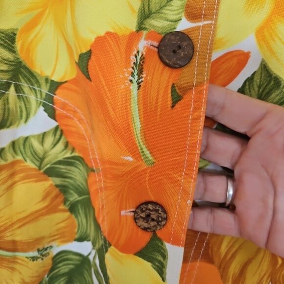Coldwater Creek Cotton Jacket Bright Floral Hibiscus Fun Pockets Size MED. - Picture 3 of 10
